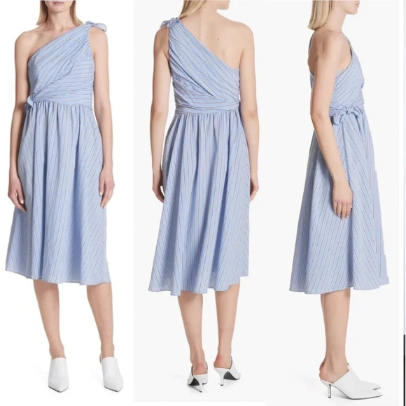 NWOT A.L.C. Cabrera Stripe One-Shoulder Dress Blue White Casual Women’s 4 - Picture 3 of 13
